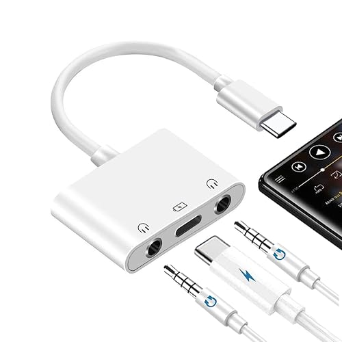 USB C to 3.5mm Audio Adapter, 3-in-1 Aux to USB C Headphone Splitter, 3.5mm to USB C iPhone headphone adapter with PD Fast Charging Compatible