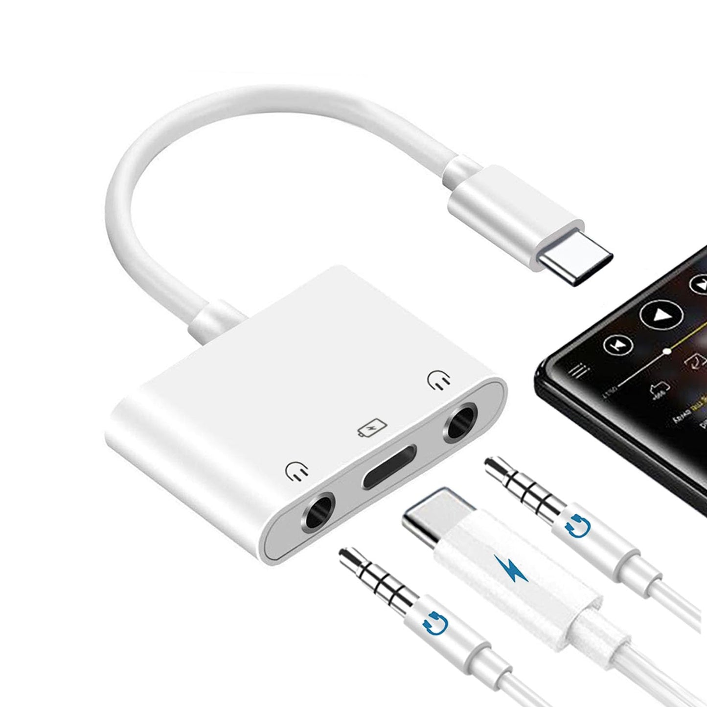 USB C to 3.5mm Audio Adapter, 3-in-1 Aux to USB C Headphone Splitter, 3.5mm to USB C iPhone headphone adapter with PD Fast Charging Compatible