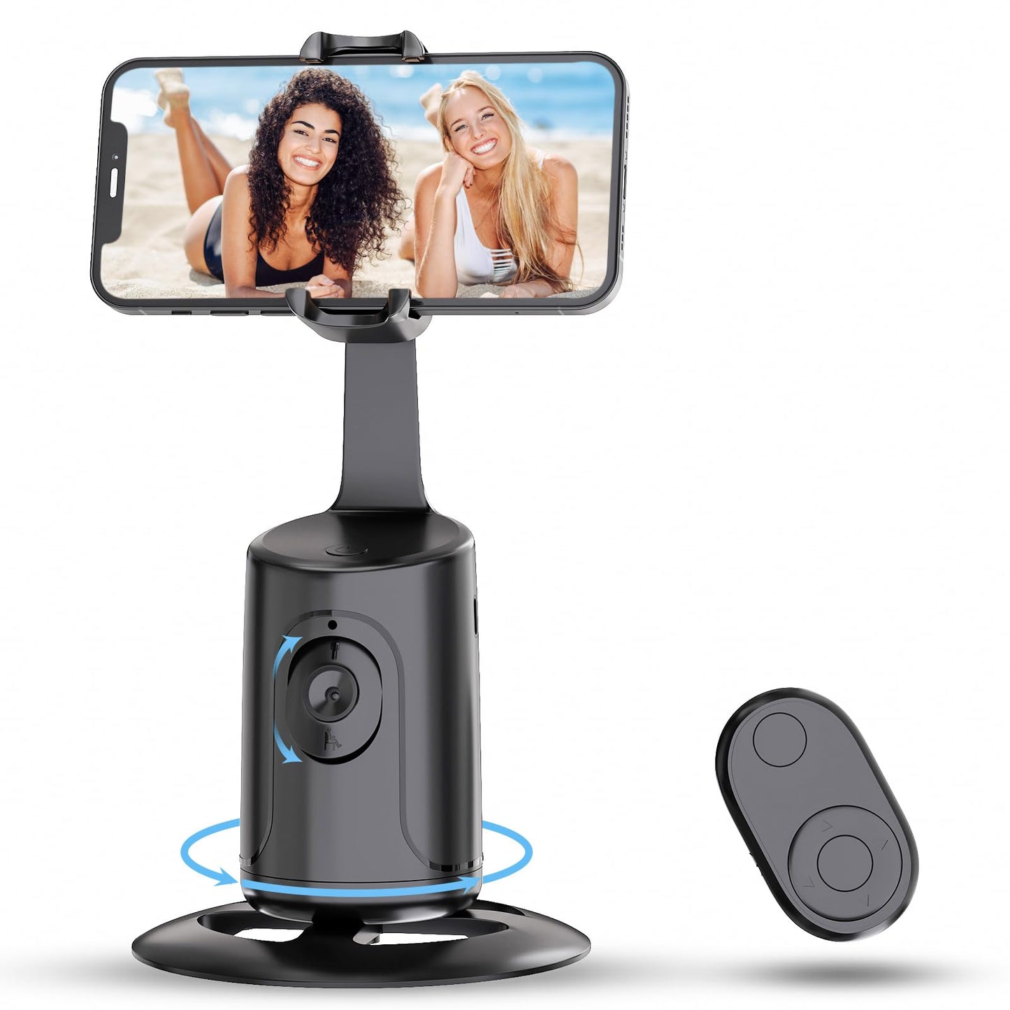 Auto Face Tracking Tripod - 360° Rotation Auto Tracking Phone Holder, No App, Phone Camera Mount with Remote and Gesture Control, Rechargeable Smart