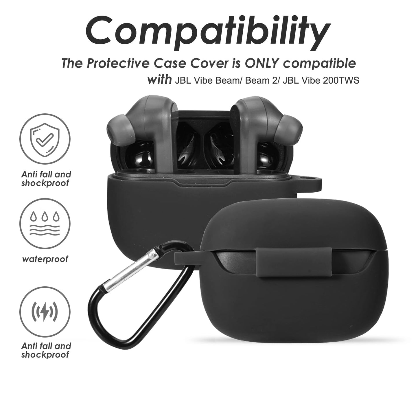 Claiol Silicone Case for JBL Vibe Beam 2025/Vibe Beam 2023/Vibe 200TWS True Wireless Headphones, Premium Shockproof Case Cover with Carabiner