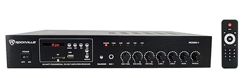 Rockville RCS80-1 60 Watt 70V/100V Commercial Amplifier/Bluetooth 5.0 Receiver, Supports 4/8/16 Ohm Speakers, USB/SD/FM/RCA/Mic, for Restaurants