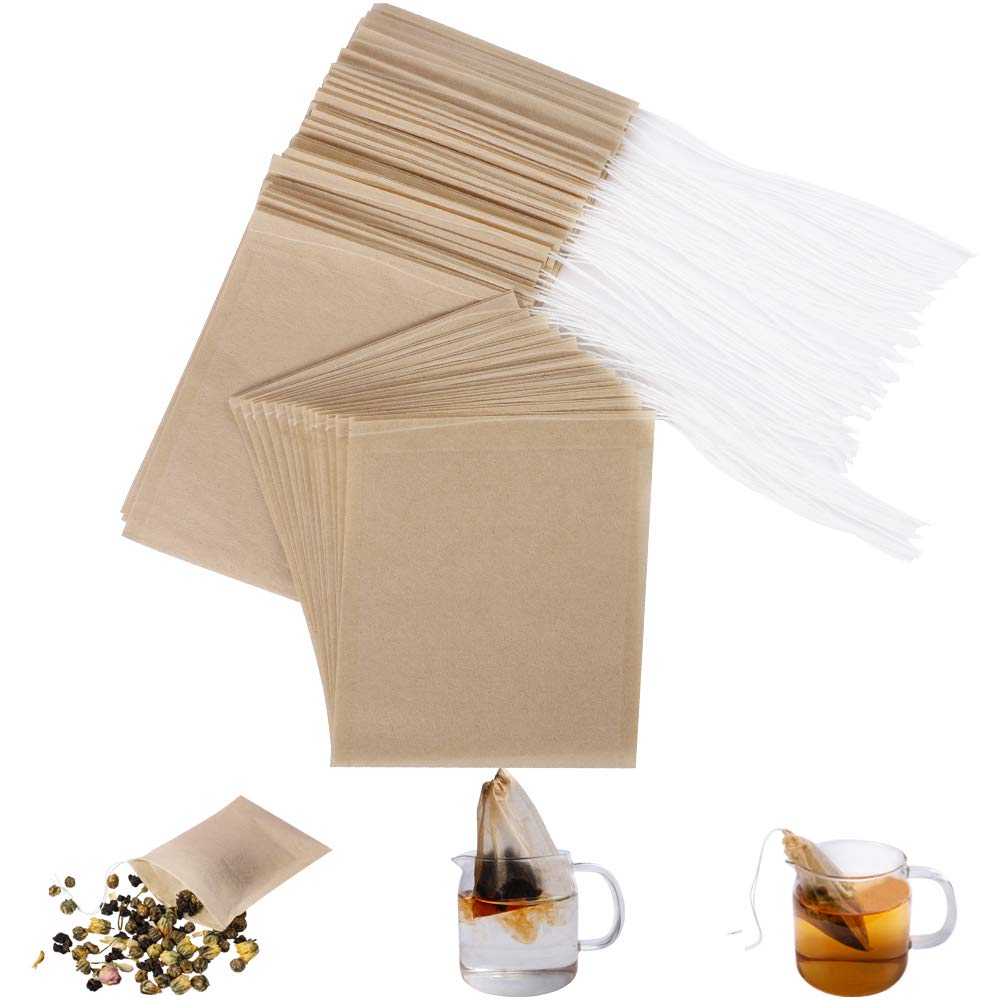 Aksuaple 100-Pack Eco-Fil Disposable Tea Filter Bags – Biodegradable, Compostable Wood Pulp, Unbleached Loose Tea Infuser Sachets with Drawstring