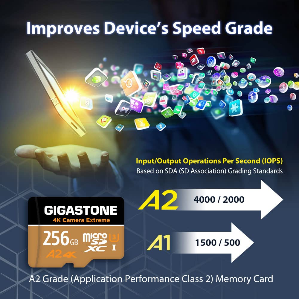 ?5-Years Data Recovery? GIGASTONE 256GB Micro SD Card, 4K Camera Extreme, MicroSDXC Memory Card for Switch, GoPro, Action Camera, DJI, R/W up