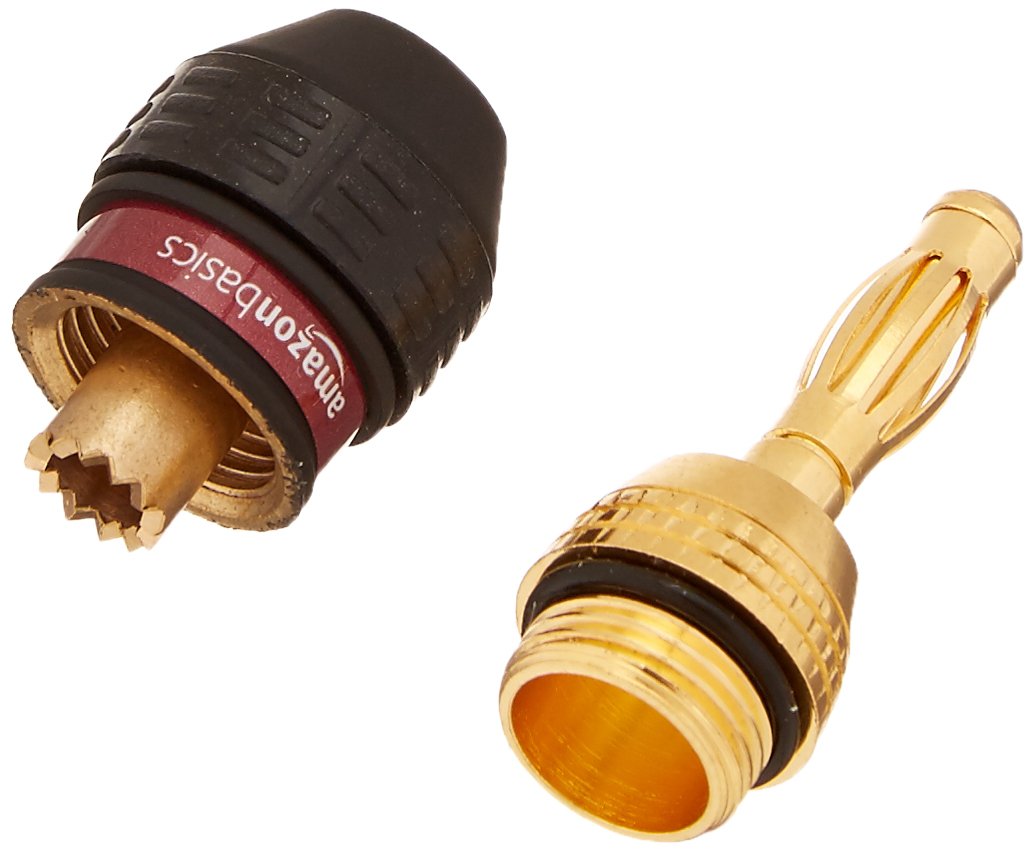 Amazon Basics Gold Plated Banana Plugs Speaker Wire Connectors, 12 Pairs (24 Count), Easy Install, 0.5" x 0.5" x 1.3", Black