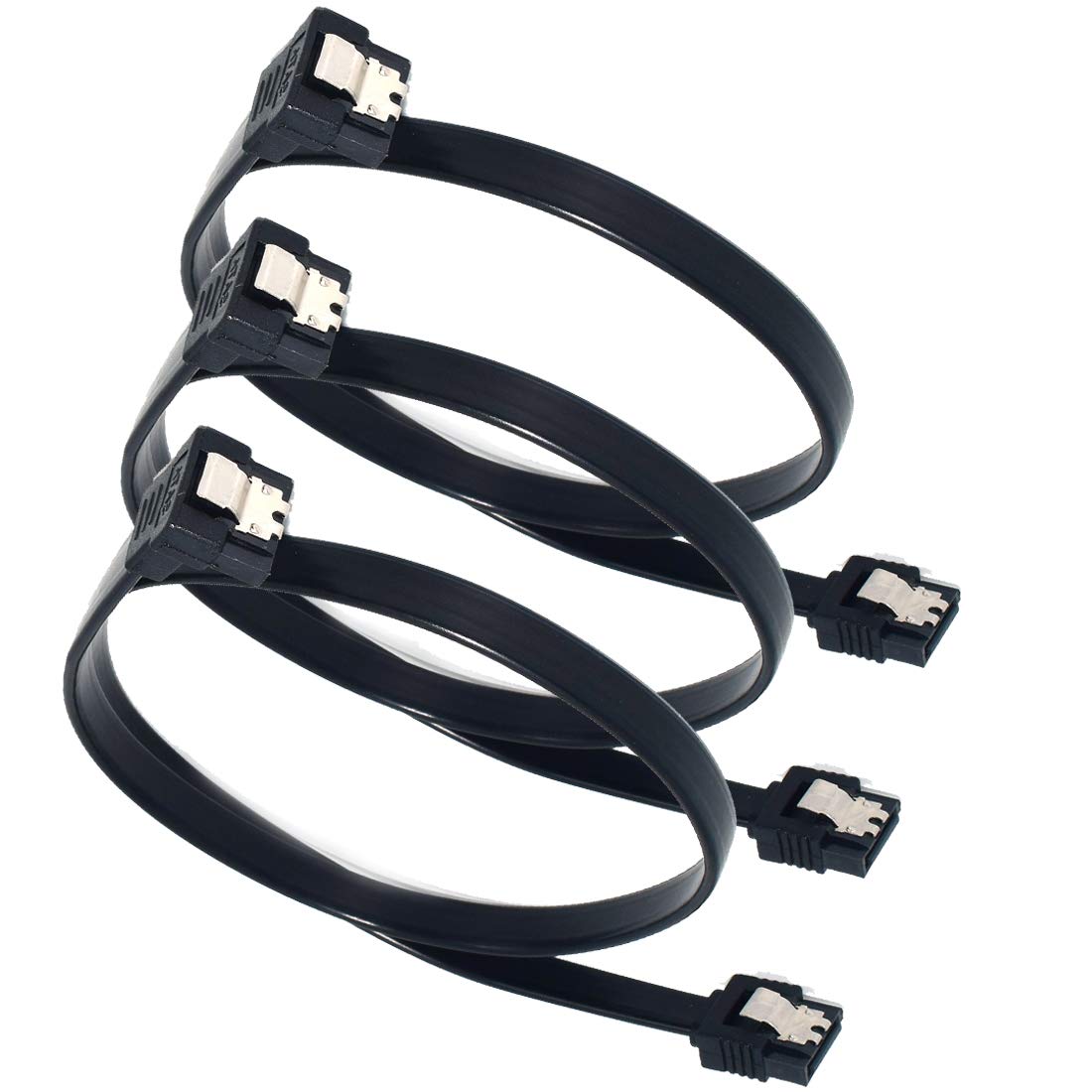 ELifeApply SATA Cables, Sata III 6.0 Gbps Cable 90 Degree Right Angle Data Cable 7 Pin with Locking Latch 18Inch for SATA HDD, SSD, CD Driver etc(3