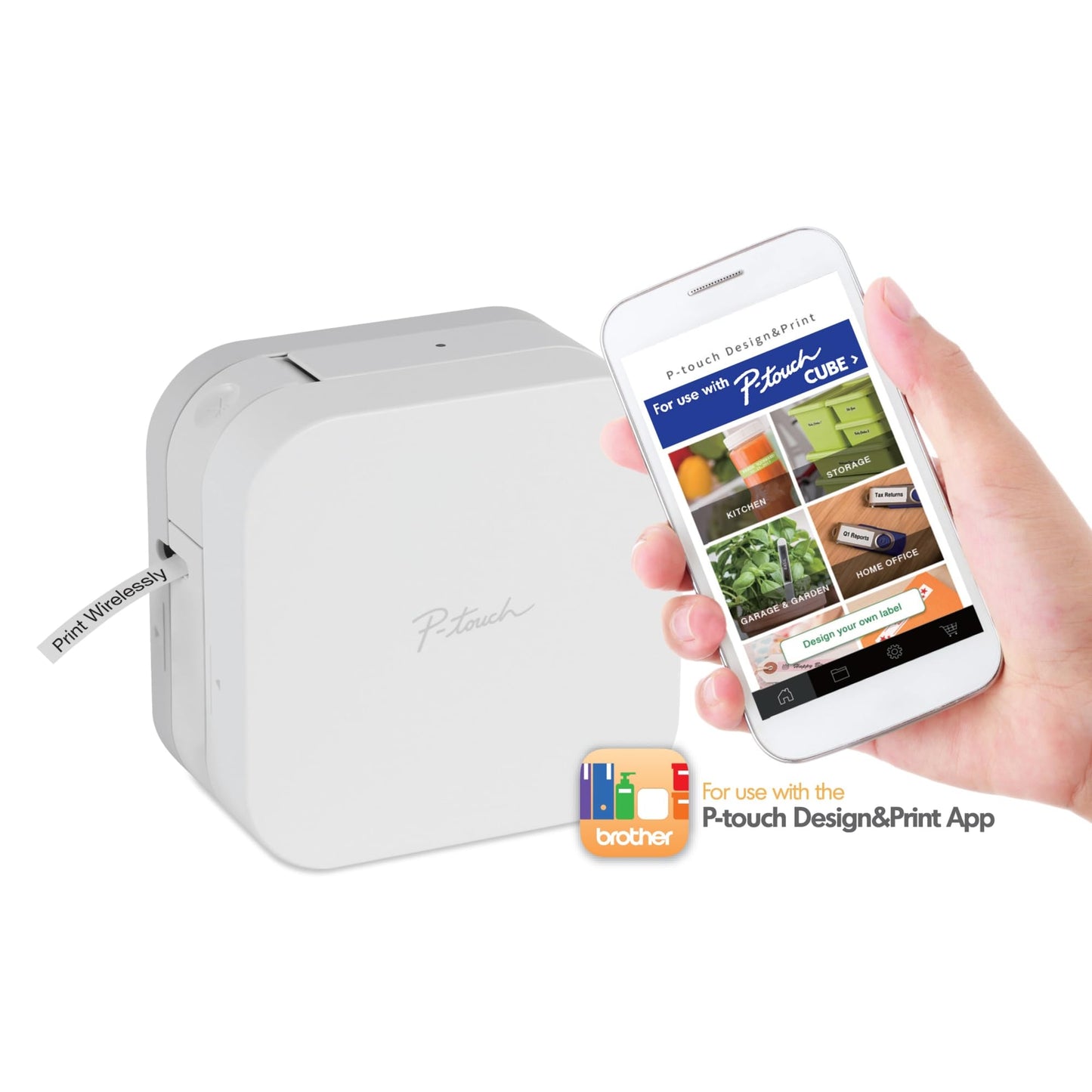 Brother P-Touch Cube Color Smartphone Label Maker, Bluetooth Wireless Technology, Multiple Templates Available for Apple & Android Compatible - White