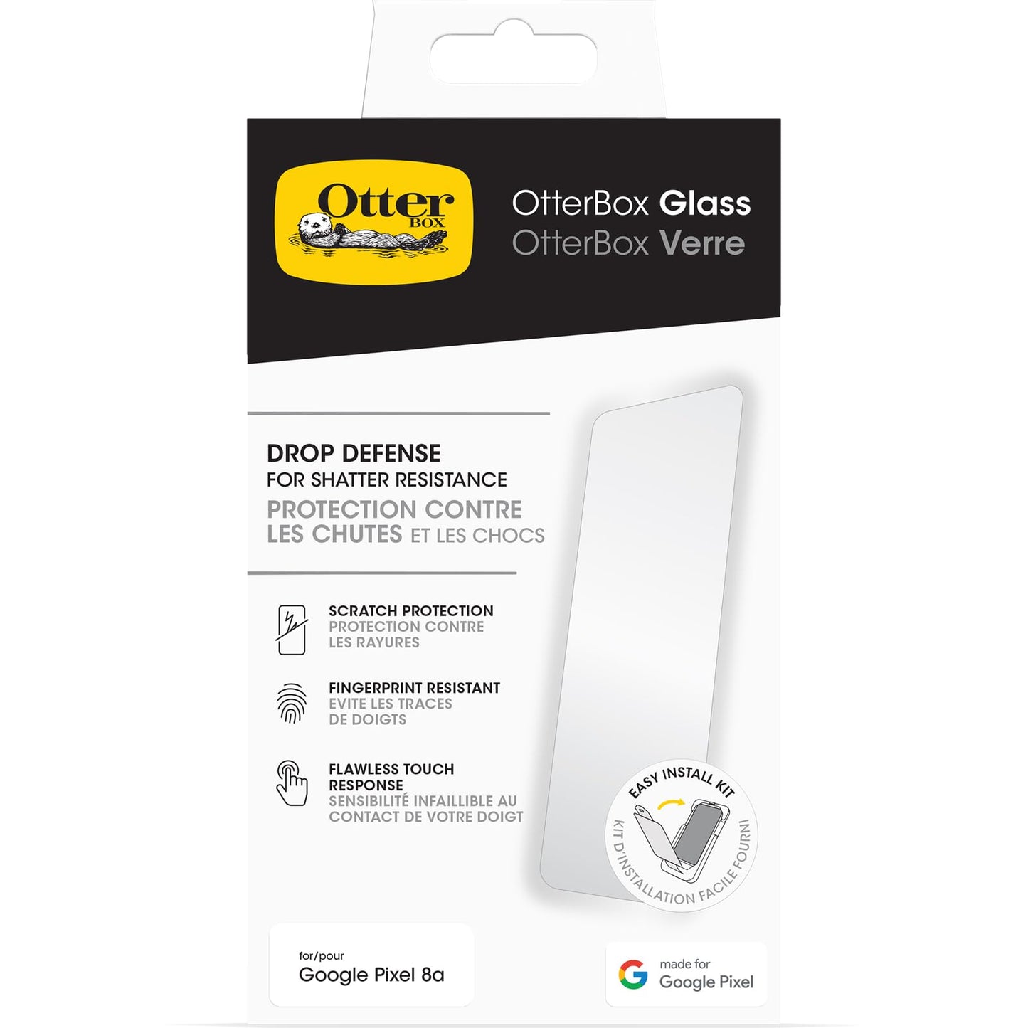 OtterBox Google Pixel 8a Glass Screen Protector, Flawless Touch Response, Fingerprint Resistant, Easy Installation Clear