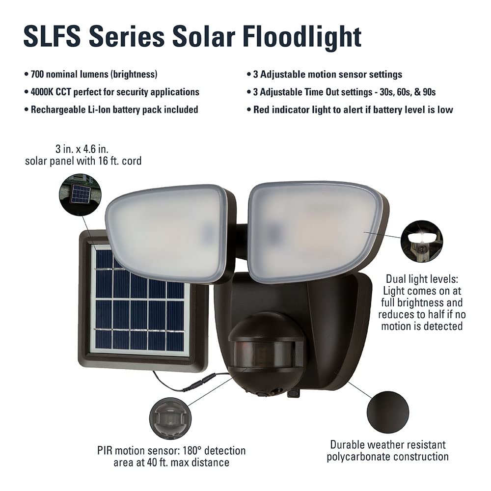 HALO Solar Outdoor LED Flood Light with 180 Degree Motion Sensor Flood & Security Twin Head Light 700 Lumens Bronze