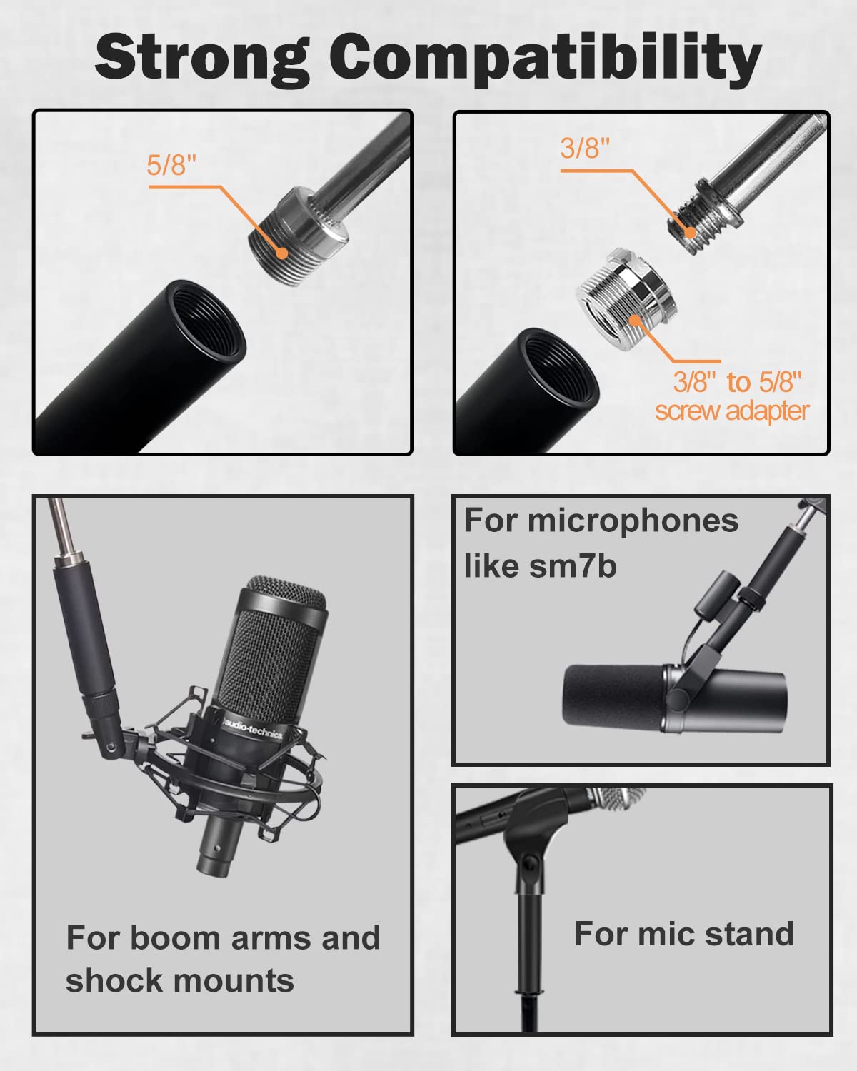Boseen Mic Stand Extension Tube, 5/8" Female to 5/8" Male Microphone Extension Pipe for Desk Stands & Arm Stand