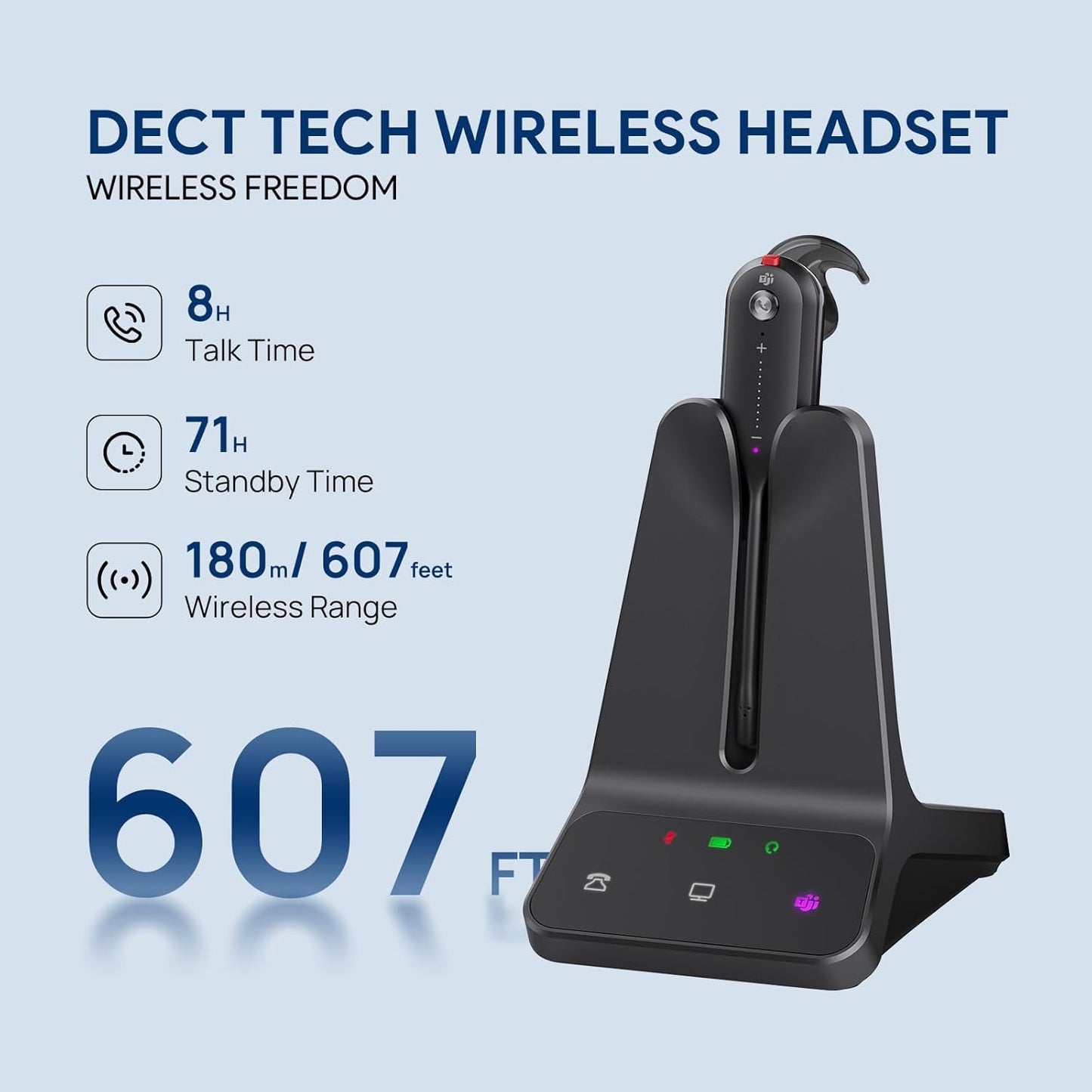 Yealink DECT Wireless Headset WH63 E2 UC, Zoom Teams Certified,Single Ear (Mono) Convertible Headset,Connects to Desk Phone&Computer,Noise Canceling