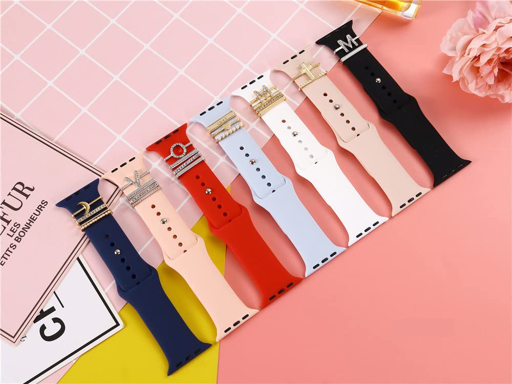 5Pcs Charms for Apple Watch band 41mm 45mm 40mm 44mm 38mm 42mm 46mm 49mm Women,Diamond+Metal Jewelry Decorative Ring For iWatch series 11 10 9 8 7 6 5