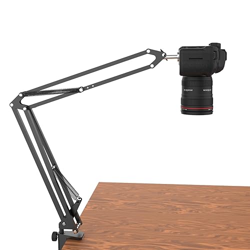 Overhead Tripod for DSLR Cameras, Heavy Duty Camera Desk Mount Stand with Flexible Articulating Boom Arm, Cam Holder Table Clamp for Canon Nikon Sony