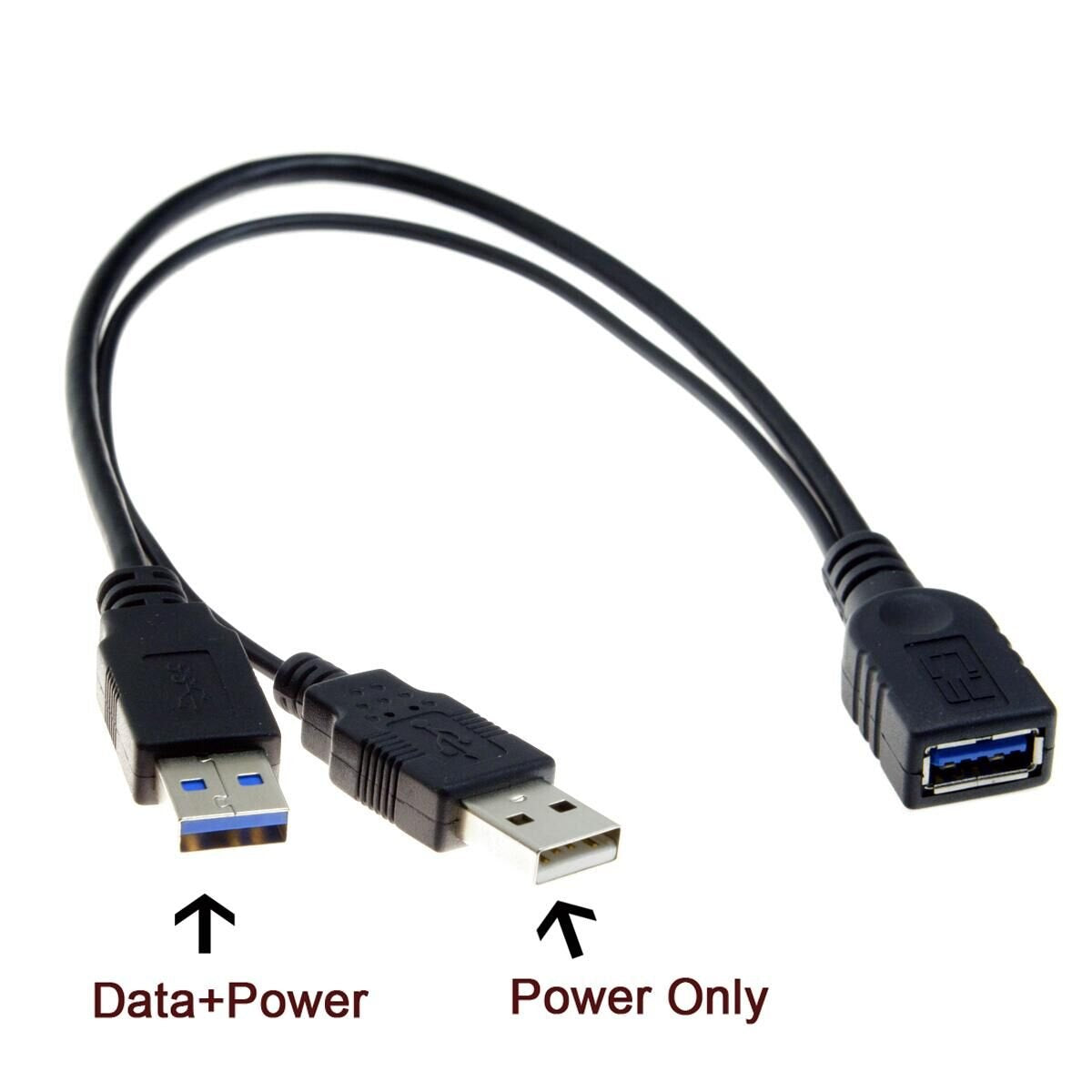 chenyang USB 3.0 Splitter Y Cable USB 1 Female to 2 Male Extra Power Data Extension Cable for 2.5" Mobile Hard Disk