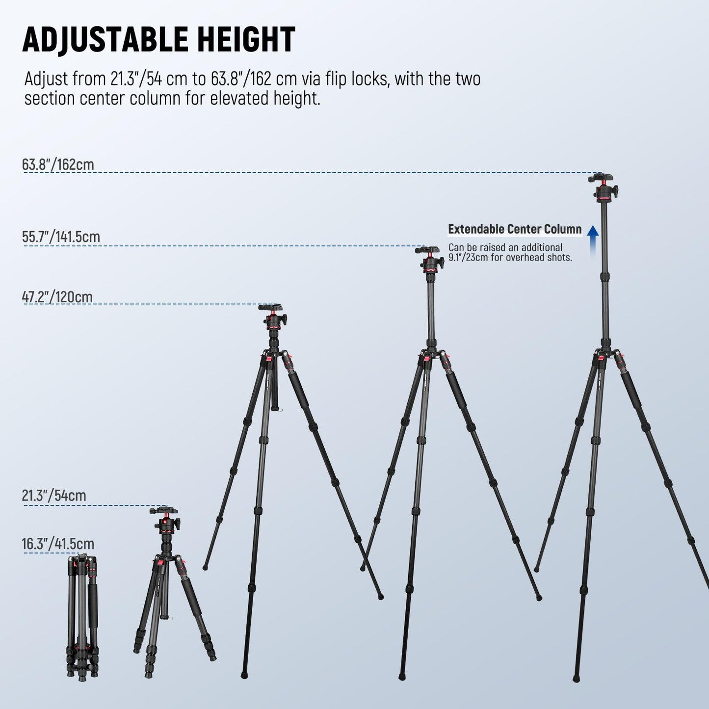 NEEWER Basics Carbon Fiber Travel Tripod Monopod, 64" Compact Lightweight Portable Camera Cell Phone Holder Stand Compatible with iPhone Video