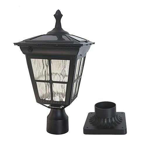Kemeco Solar Lamp Post Light, Cast Aluminium Waterproof LED with Glass Outdoor Dusk to Dawn Solar Post Light ST4311AQ for Pier Mount Pillar Gates