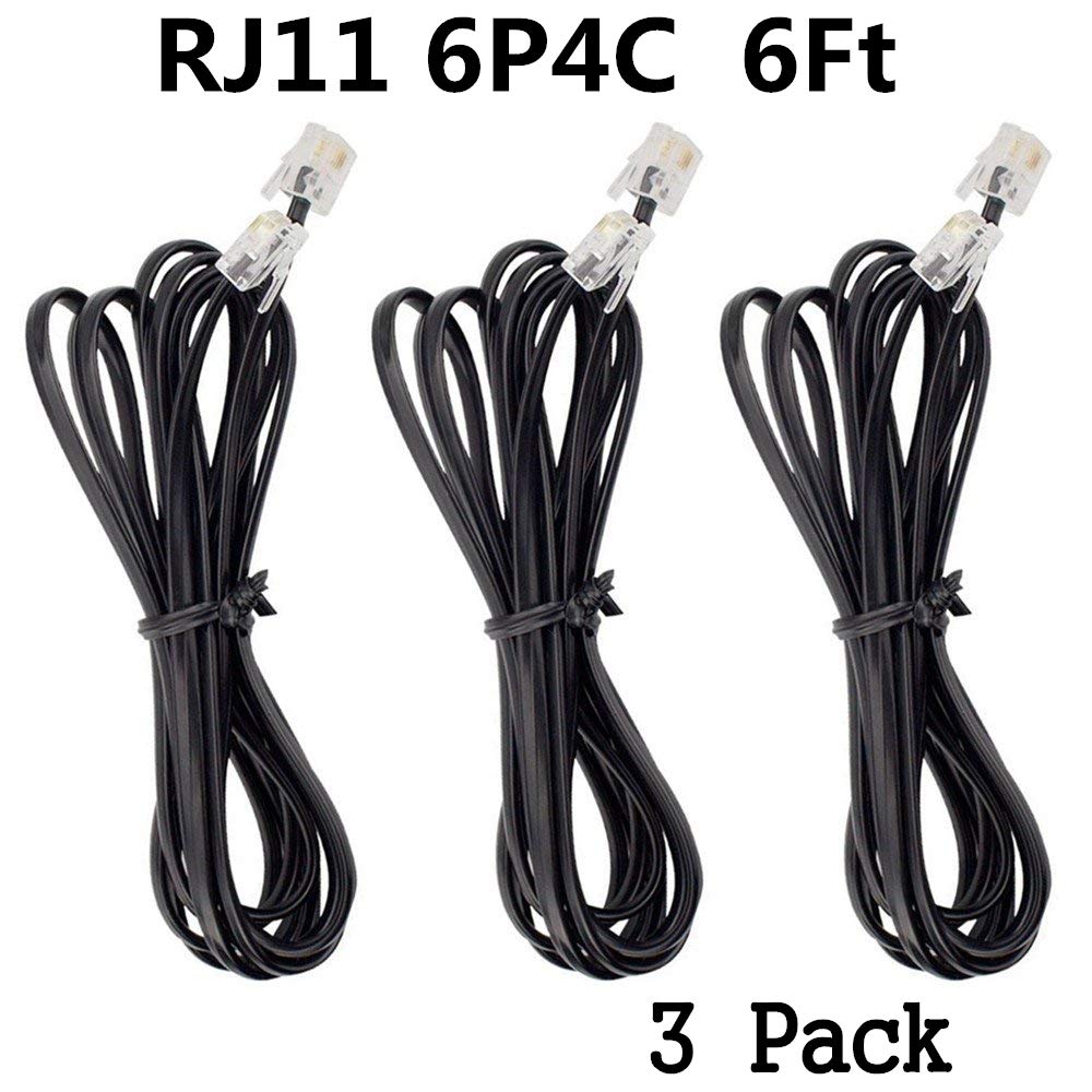 AIMIJIA Phone Cord, 6P4C Black Phone Telephone Extension Cord Cable Line Wire RJ11 6P4C Modular Plug for Landline Telephone Modem Accessory (6ft-3