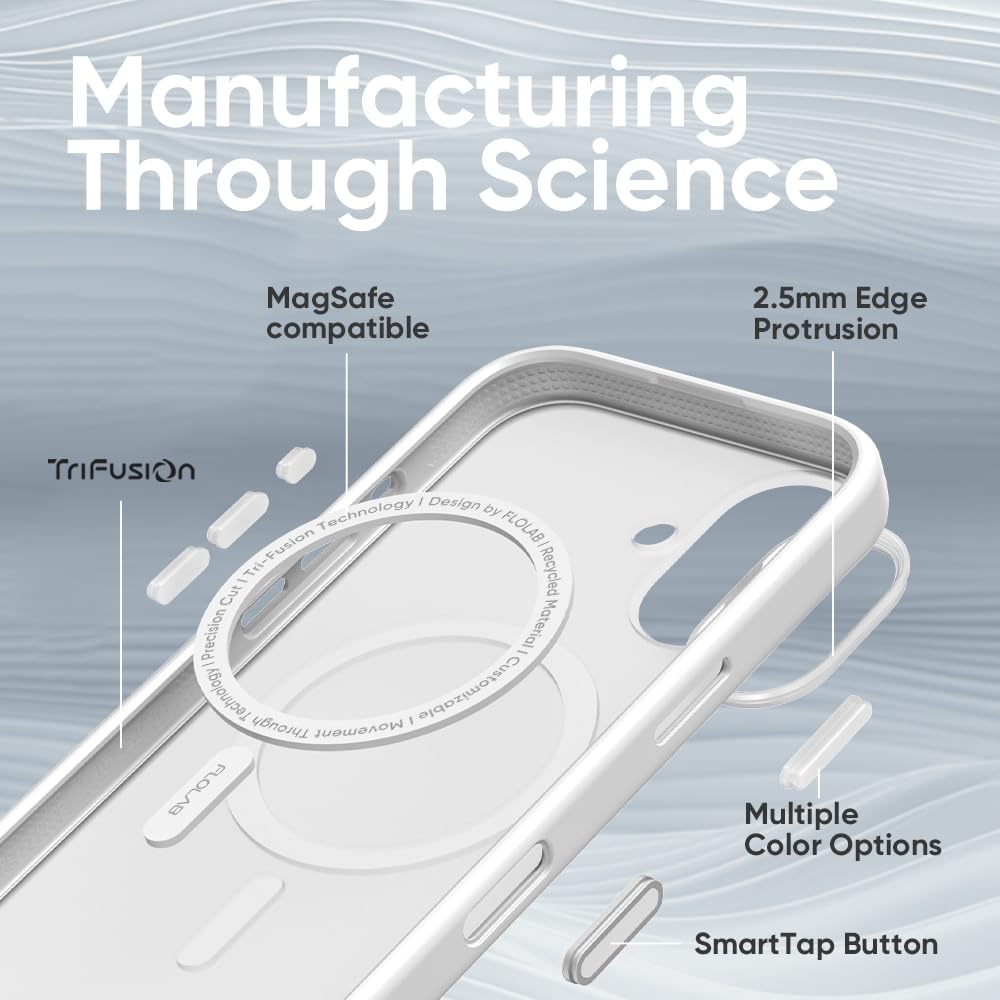 FLOLAB Surtect Tri-Fusion Magnetic for iPhone 17 Case Protective Slim Design Magsafe Compatible Military Grade - White Clear Matte Translucent