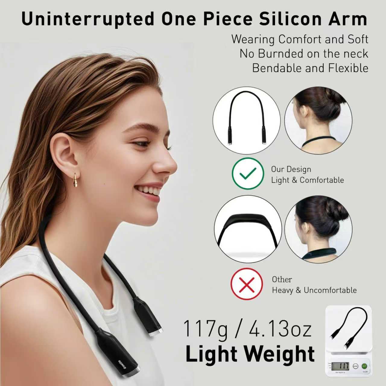 Neck Reading Light, 3 Color & Brightness Adjustable Book Light for Reading in Bed, Hands-Free, Lightweight, USB C Rechargeable, Eye-Caring, Perfect