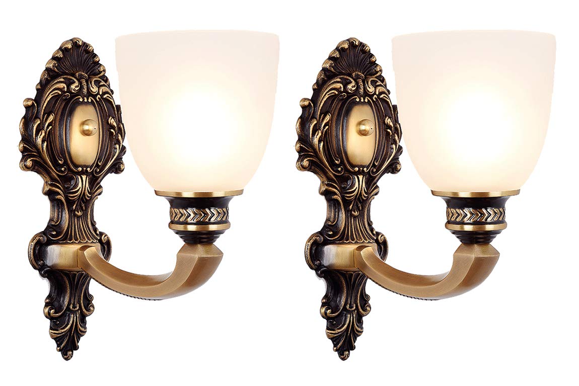 NOXARTE 2 Pack Vintage Wall Sconce Brass Wall Mounted Light Ceiling Fixture with Milk White Glass Shades for Living Room Bedroom Hallway