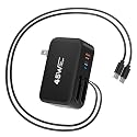 4 in 1 Retractable Wall Charger Dual USB C Cable Plug,45W USBC Fast Retractable iPhone Charger Foldable Block Dual Port(USB C+USB A) with Dual USB C