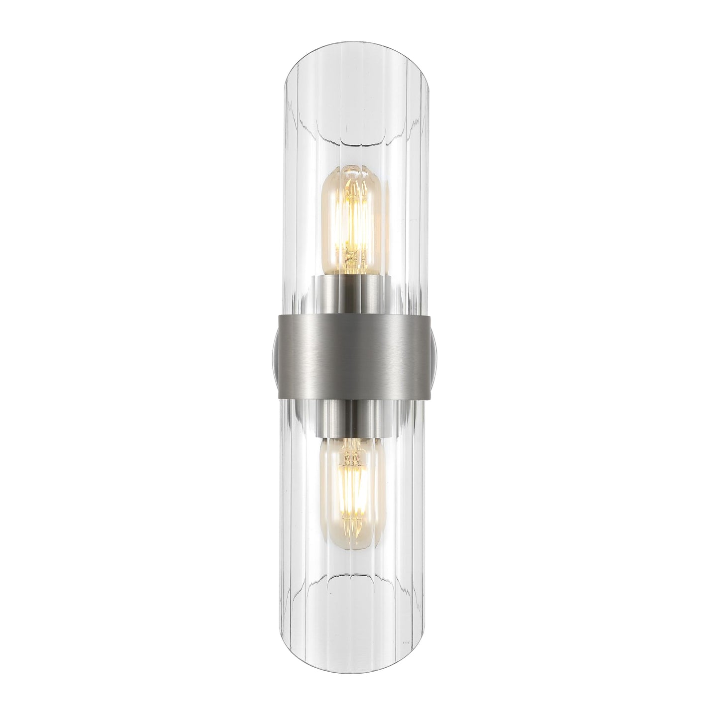 SAFAVIEH Lighting Collection Eytan Clear Glass/Nickle Vertical Wall Sconce Set of 2 Light Fixture, Ideal for Bathroom, Entryway, Vanity, Foyer