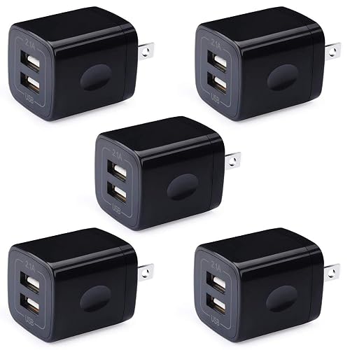 Phone Charger Box, 5Pack 2.1A Dual Port USB Wall Charger Plug Cube Power Adapter for iPhone Air 17 16e 16 15 14 13 12 11 XS XR X,iPad,Samsung Galaxy