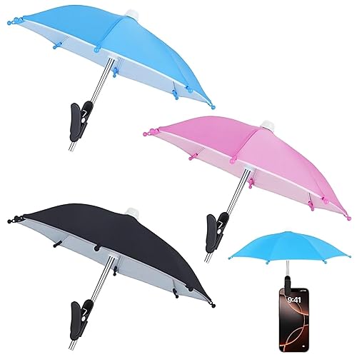 Fuofaska 3 Pack Phone Umbrella for Sun, Cell Phone Shade with Clip, Protects from Sunlight, Glare, Rainproof, Suitable for Outdoor
