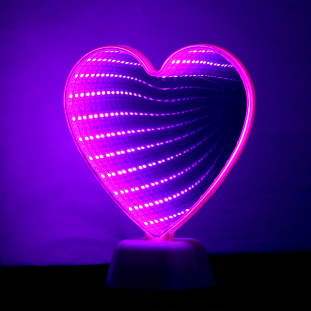Chi-buy Mirror Light, LED Desktop Lamp - Heart Shaped Night Light & Party Decor, Pink, Modern Style, Plastic, Battery Powered, 7.48x2.75x6.29 inches