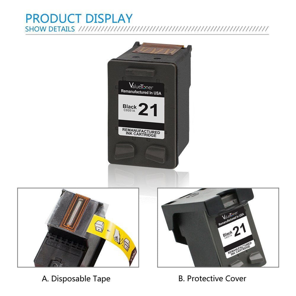 Valuetoner Remanufactured Ink Cartridge Replacement 2 Pack for HP 21 C9351AN & 22 C9352AN (1 Black + 1 Tri-Color) for HP DESKJET