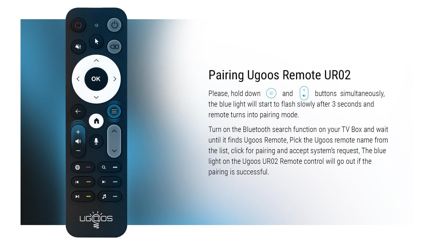 Ugoos BT Remote Control UR02 Remote InfraRed and Bluetooth Connection, For Ugoos TV Box, Built-in Microphone for voice search,Gyro Sensing,Compatible