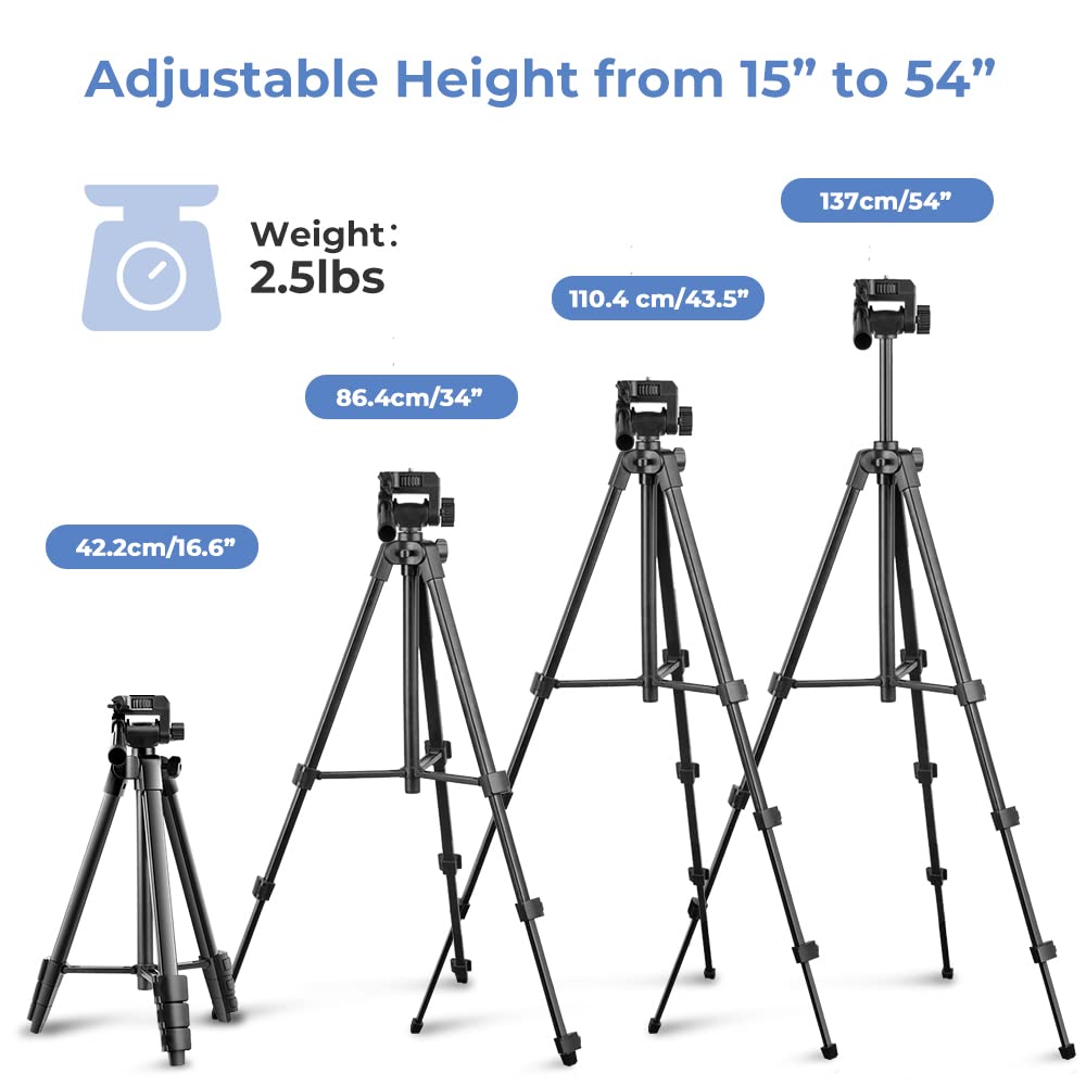 UBeesize 54'' Camera Tripod, Phone Tripods for iPhone with Bag, Travel Tripode Stand with Remote Compatible with iPhone 17/1615/14/13/12/11, Android