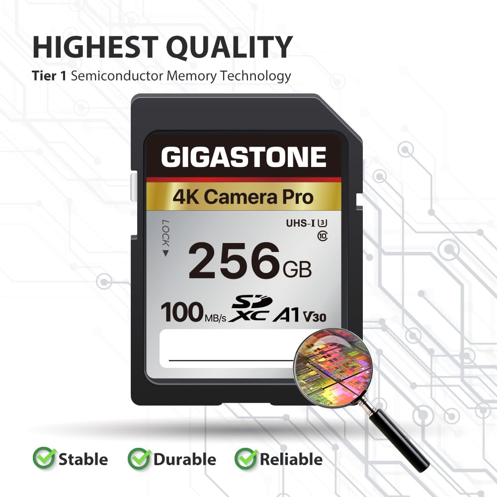 ?5-Years Data Recovery? GIGASTONE 256GB SD Card, 4K Camera Pro, A1 V30 SDXC Memory Card 4K UHD Video Compatible with Canon Digital Camera, with 1 Mini