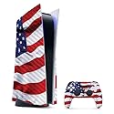 MightySkins Carbon Fiber Gaming Skin for PS5 / PlayStation 5 Bundle - American Flag | Durable Textured Carbon Fiber Finish | Easy to Apply | Made in