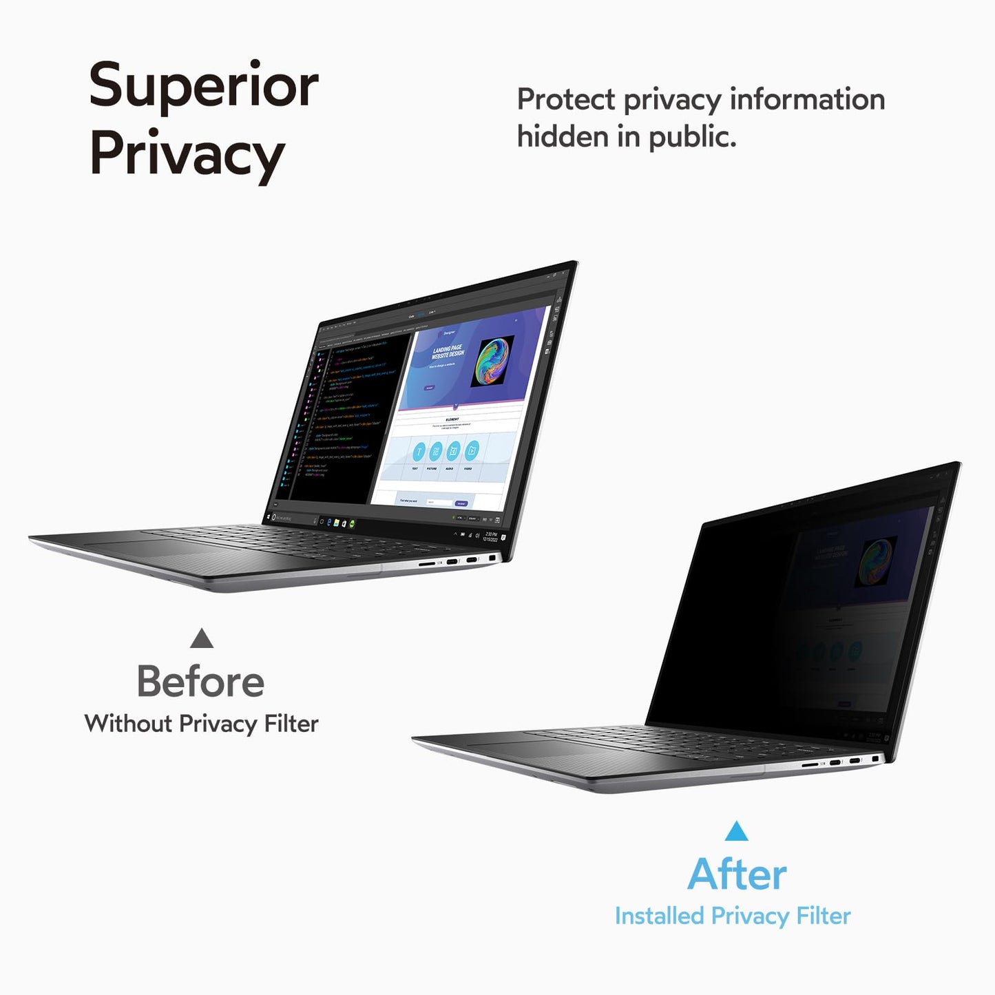 MOBDIK 15.6 Inch Laptop Privacy Screen Filter for 16:9 Aspect Ratio, Anti-Glare, Anti-Spy, UV Blocking - 2 Pack