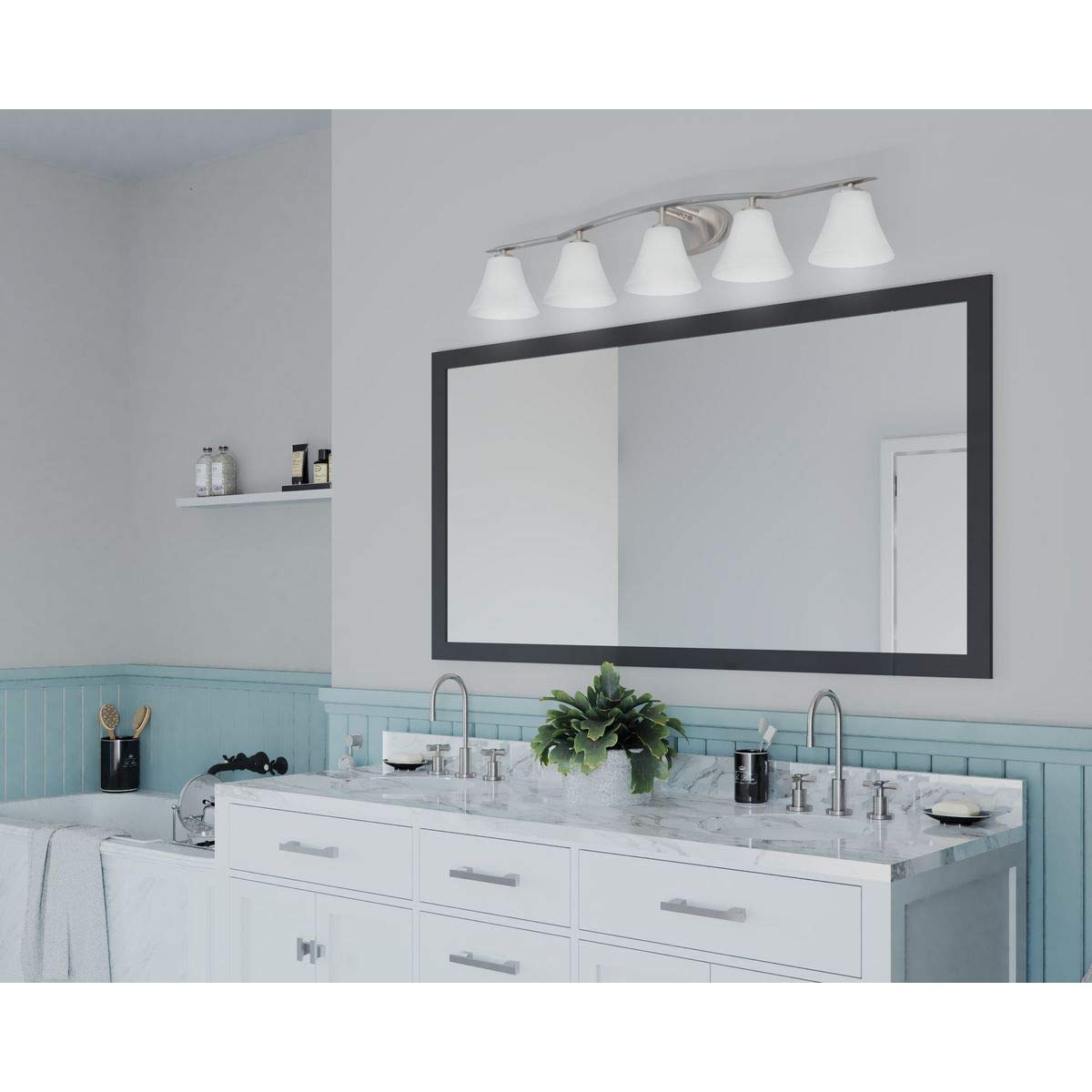 Progress Lighting P2016-09 Bravo 5-Lt. Bath and Vanity Fixture with Etched glass shades,Brushed Nickel