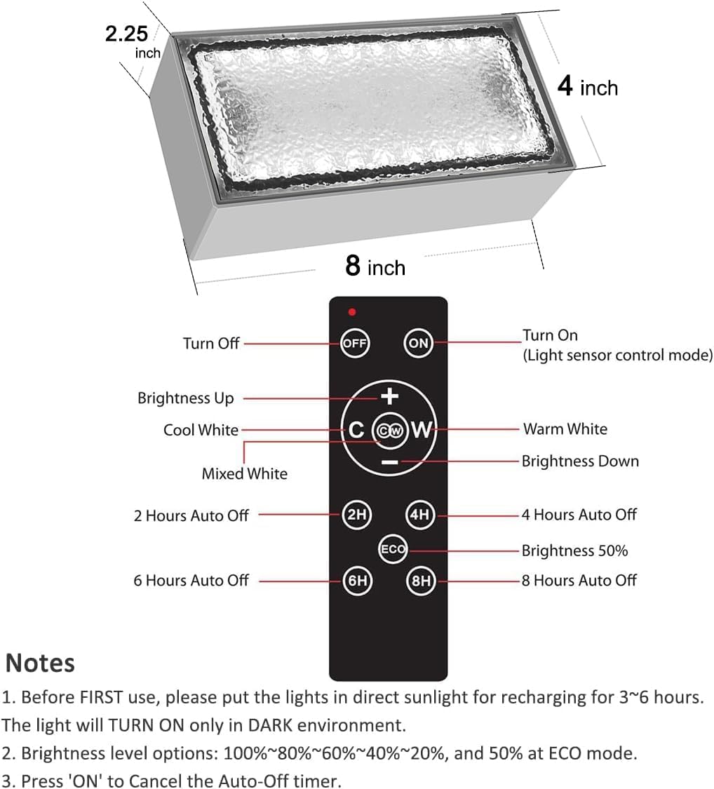 Dubofu Solar Paver Lights, 8" x 4" Brick Driveway Lights, Landscape Path Lights for Walkway, Patio & Deck Lighting, IP67 Waterproof, 3 Colors, 2 Pack