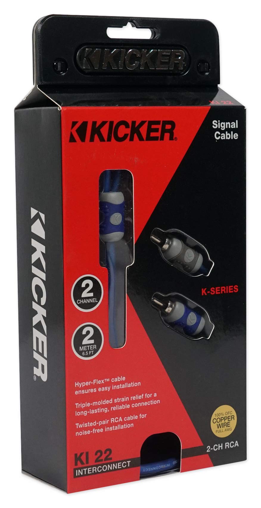 KICKER 46KI22 K-Series 2-Channel RCA Interconnect, 2.0 Meter