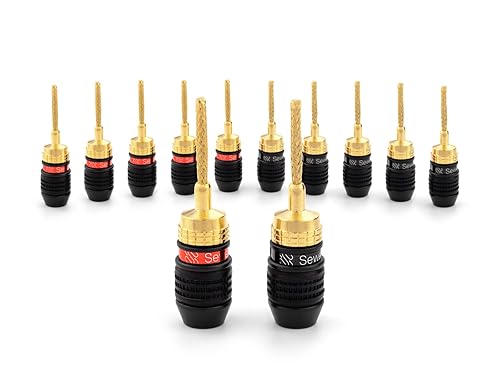 Deadbolt Flex Pin Banana Plugs for Spring Loaded Speaker Terminals, 6 Pairs Gold Plated Plugs