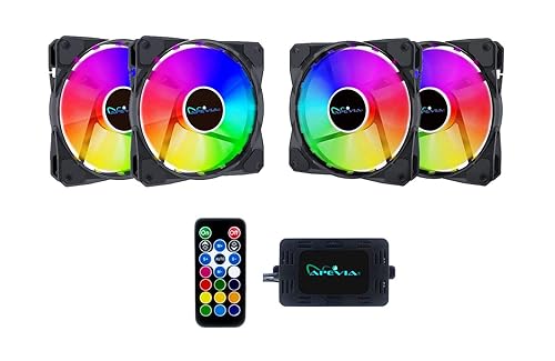 Apevia FB4-RGB Frostblade 120mm Silent RGB Color Changing LED Fan for Gaming with Remote Control, 16x LEDs & 8X Anti-Vibration Rubber Pads (4-pk)