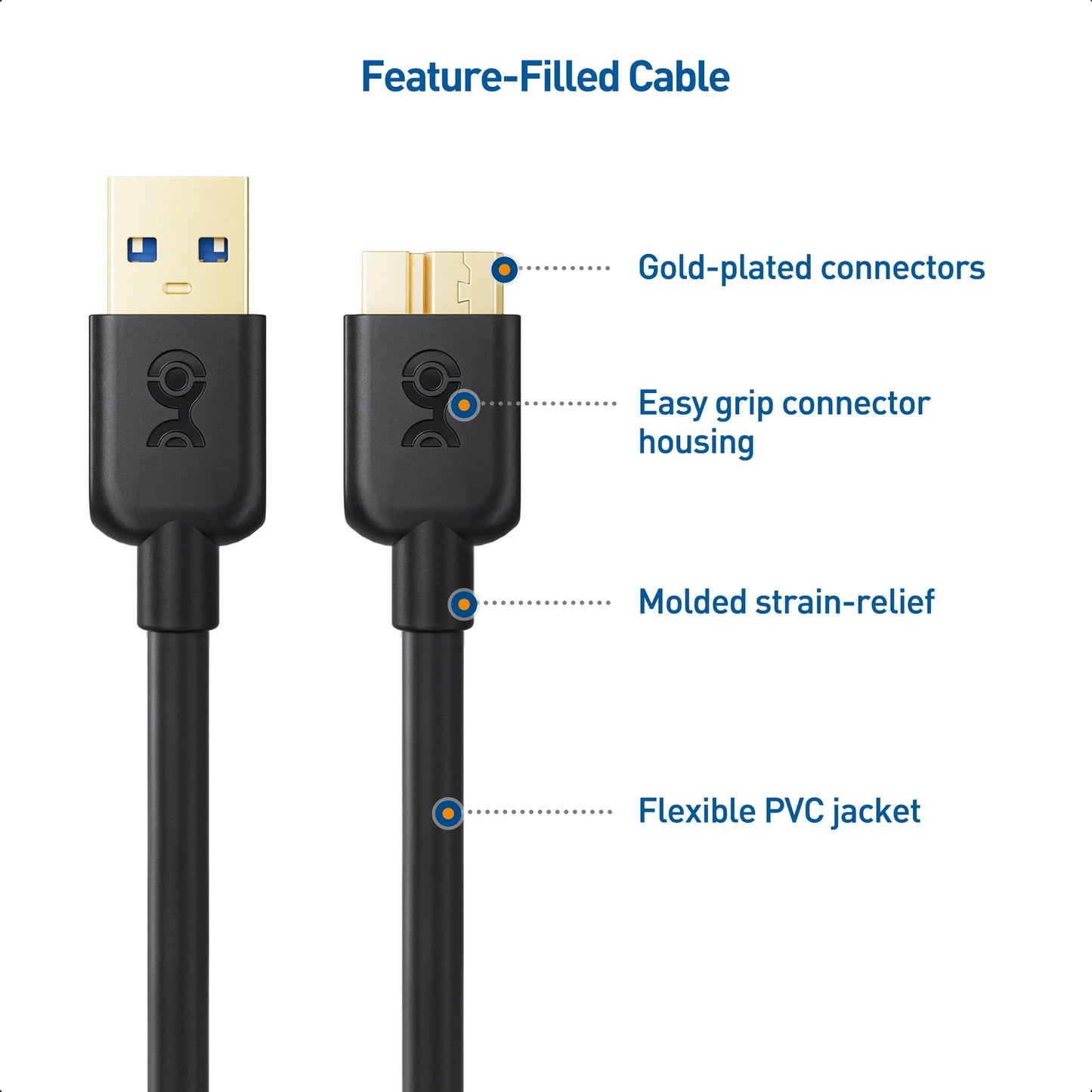 Cable Matters 2-Pack, Micro USB 3.0 Cable - 6ft, External Hard Drive Cable, USBA to USB Micro B Cord, Compatible with Seagate, LaCie, Toshiba