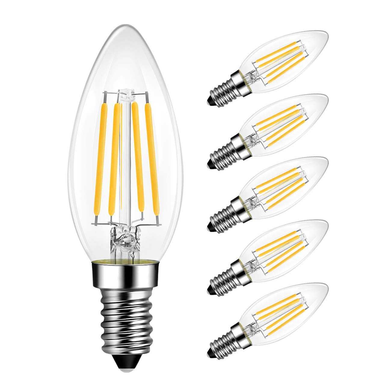 LVWIT E12 Candelabra LED Bulb Dimmable, 2700K B11 Candle Light Bulb,6 Pack