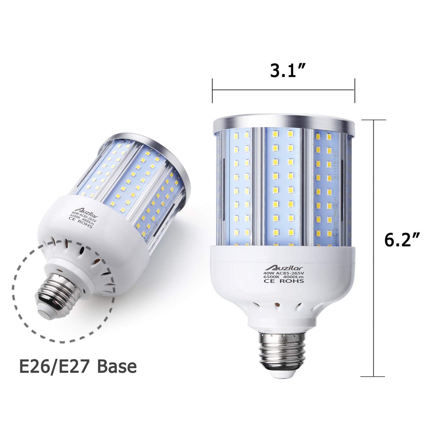 Auzilar 40W LED Corn Light Bulb Corn Lamp (280W Equivalent 6500K) Cool Daylight White Corn LED Bulb E26/E27 Medium Base for Indoor Garage Factory
