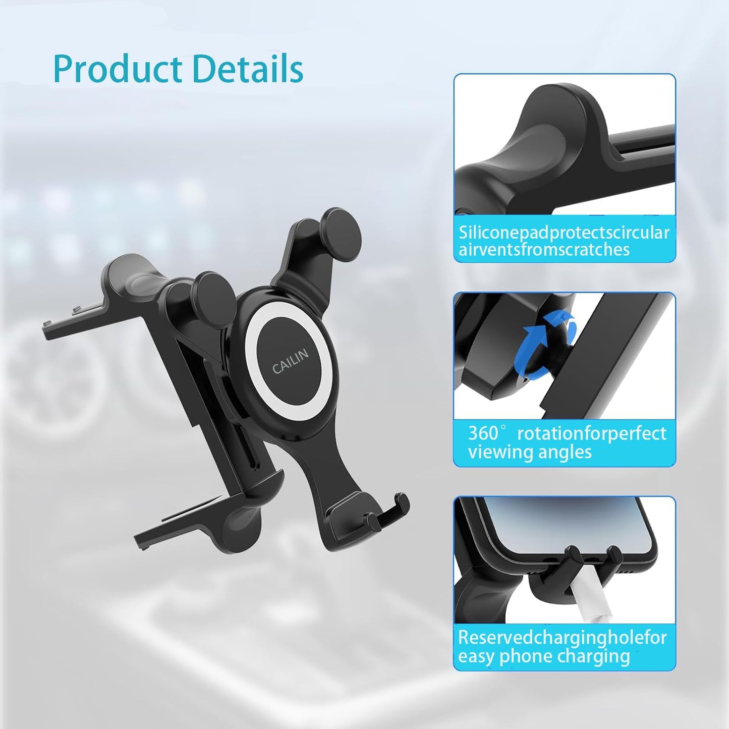 ICAILIN Car Phone Holder Mount for Round Air Vent, Universal Circular Vent Cell Phone Mount Compatible with Mercedes Benz A/B/C/E/S/GLC Class, Jeep