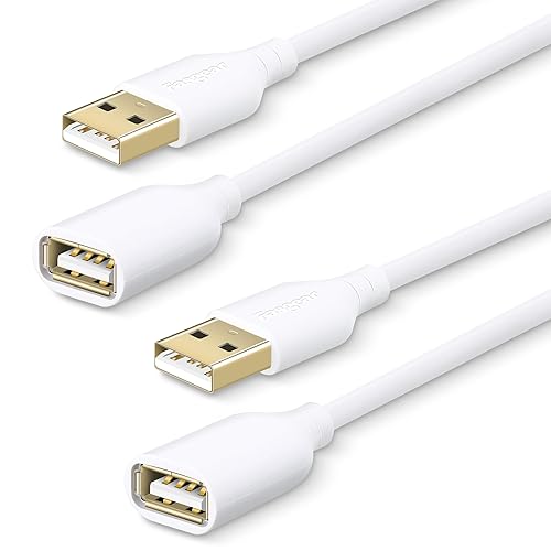 Fasgear 2 Pack 10ft+10ft USB Extension Cable - Bright White USB Extender Cord USB 2.0 Data Transfer Male to Female Extension Cord with USB Ports