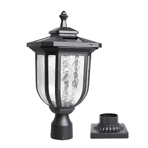 KMC KMC LIGHTING Solar Post Light Outdoor, ST4322Q Dusk to Dawn Vintage Solar Lamp Post Light Waterproof Aluminum with Pier Mount, Fence Pole Light