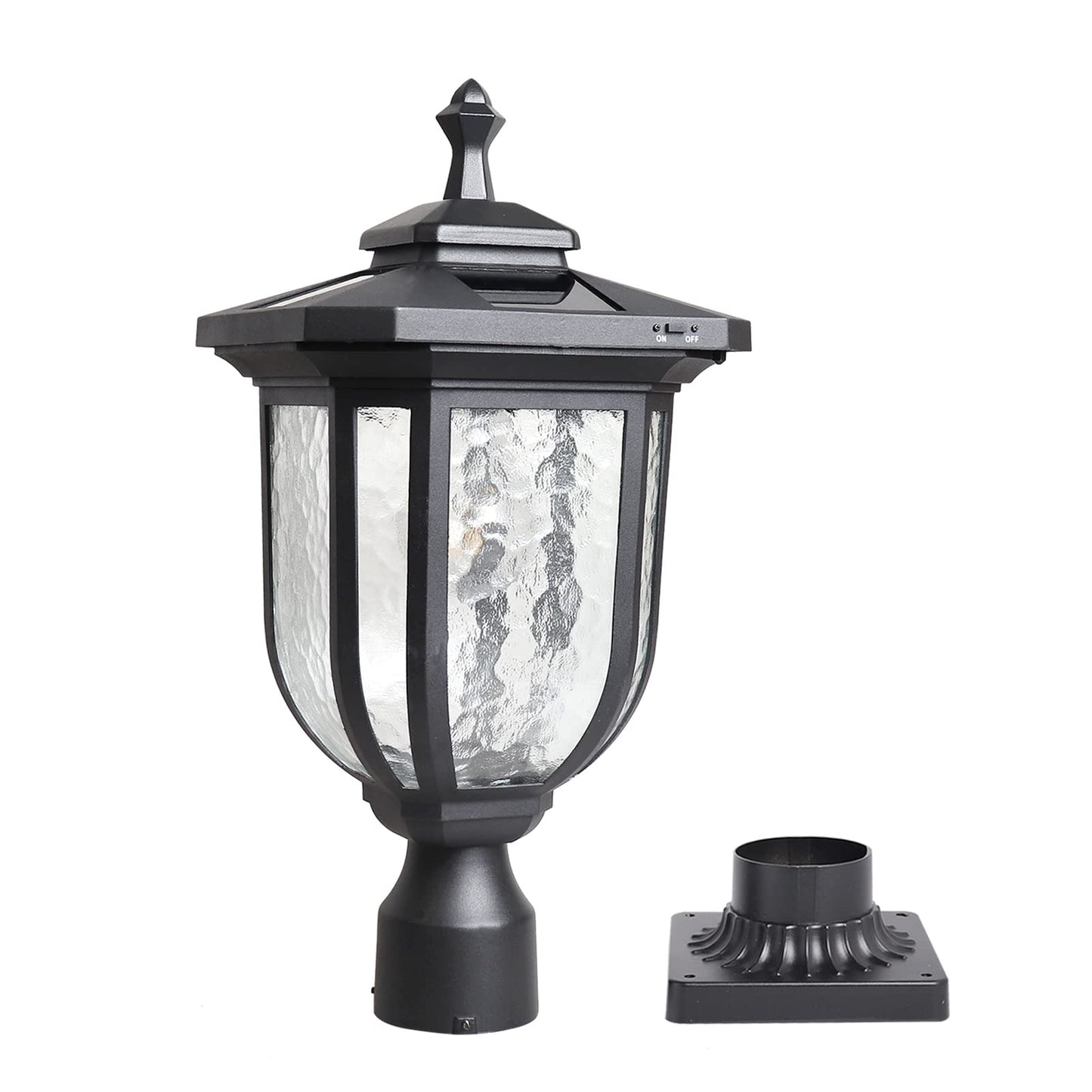 KMC KMC LIGHTING Solar Post Light Outdoor, ST4322Q Dusk to Dawn Vintage Solar Lamp Post Light Waterproof Aluminum with Pier Mount, Fence Pole Light