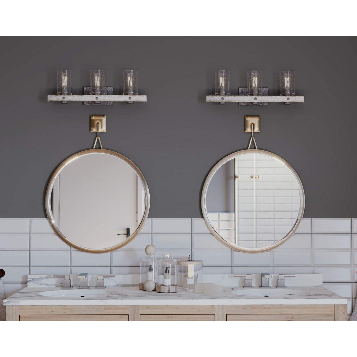 Progress Lighting Gulliver Collection 3-Light Clear Seeded Glass Coastal Bath Vanity Light Galvanized