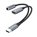 MOYAGOA USB C to 3.5mm Headphone Jack and Charger Adapter, 2-in-1 Audio & Fast Charging Splitter for iPhone Supports Hi-Res Lossless Sound
