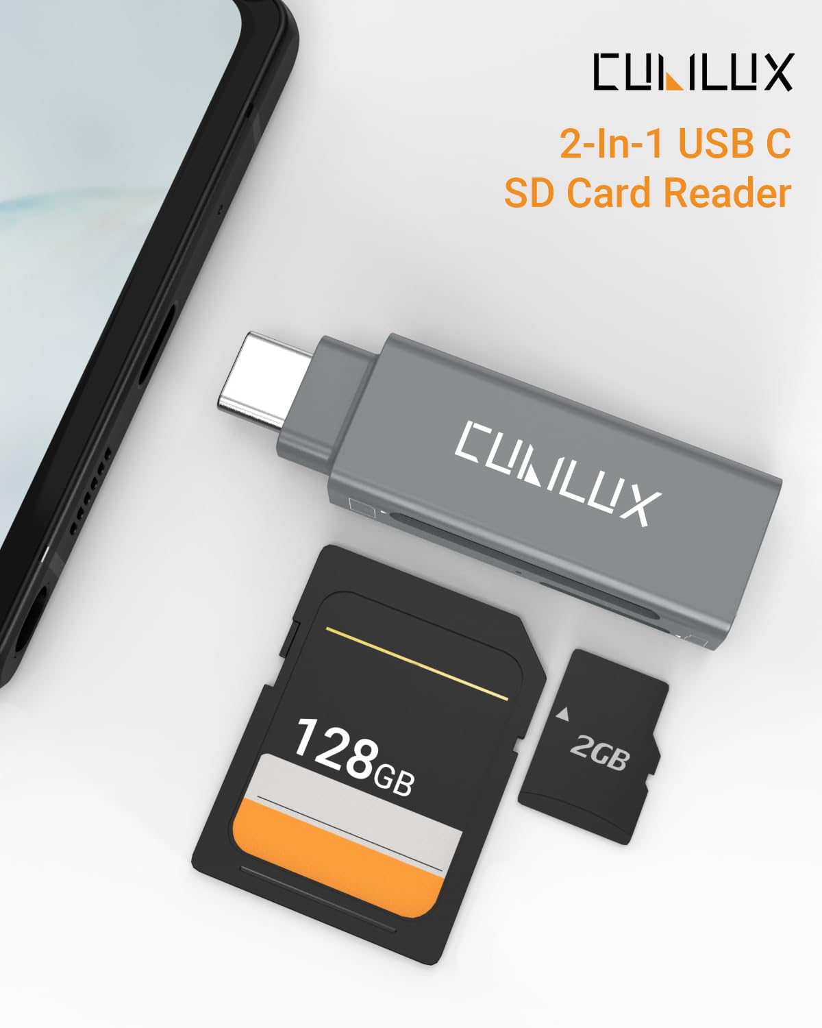 Cubilux 2-in-1 USB Type C SD Card Reader, Micro SD Adapter for TF, Thunderbolt 4/3 Memory Card Compatible with iPhone 15+/15 Pro Max, iPad 10 iPad