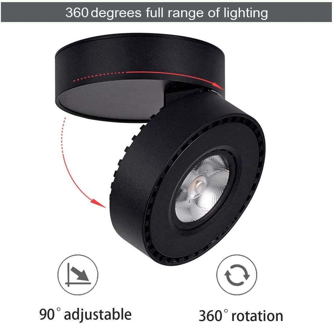 Dimmable Art Ceiling Spotlight LED - 360° Adjustable Surface Mounted Dimming 12W COB Lighting Indoor Ceiling Downlight Aluminum Wall Spot Light